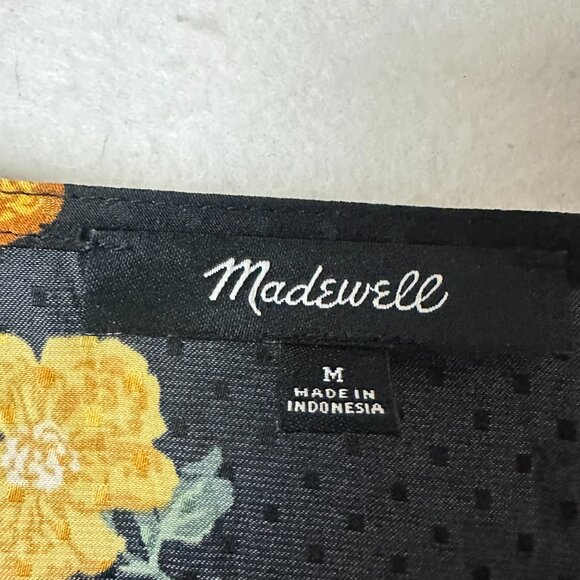 MADEWELL Black Floral Bubble-Sleeve Wrap Blouse Top "Floating Florets" Sz M - Picture 3 of 6